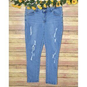 Ashley Stewart Ladies 18 Distressed Studded Skinny Blue Jeans Light Wash Stretch